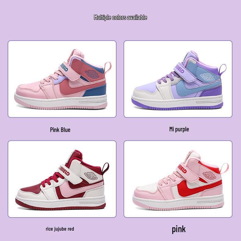 Зимние высокие спортивные кроссовки для девочек 2025, с бархатной подкладкой для тепла, двухслойный хлопок, для детей среднего и старшего возраста.