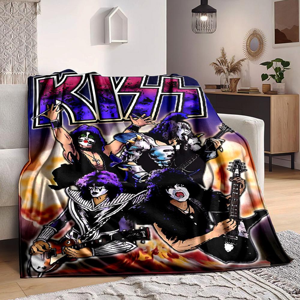 1 шт. Плед с логотипом группы KISS Легкий фланелевый плед Покрывало для дивана, кровати, путешествий, кемпинга, гостиной, офиса, дивана