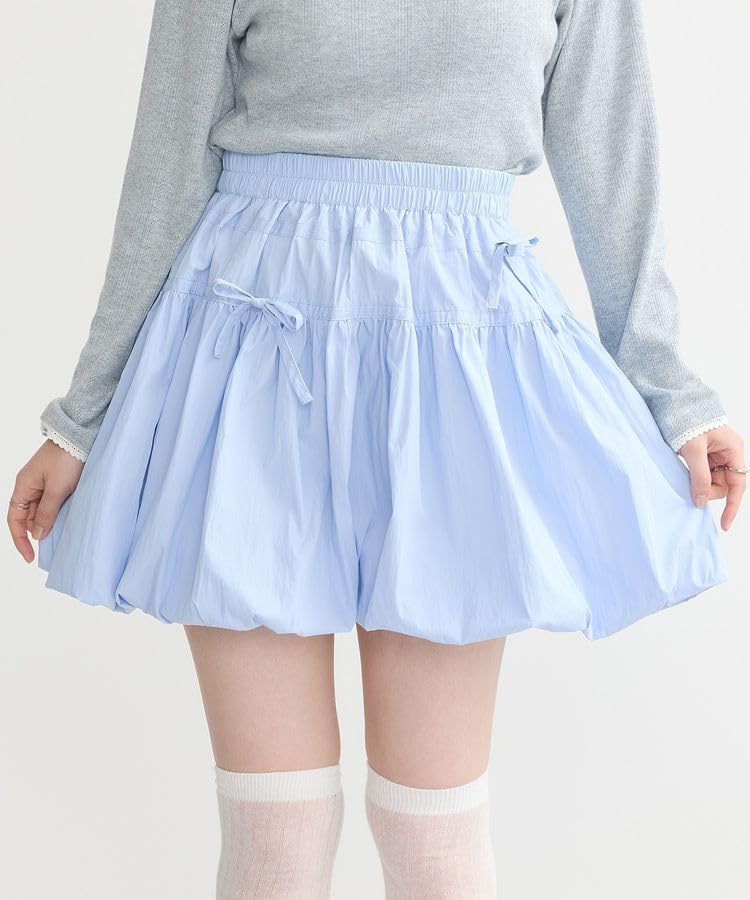 Earth Music Ecology Skirt Double Ribbon Balloon Mini Skirt for Women 01000118400 Saxe Blue &