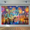 Black Gold 2026 New Year Backdrops Polyester Night Glittering Party Background Colorful Balloon Champagne Photo Background