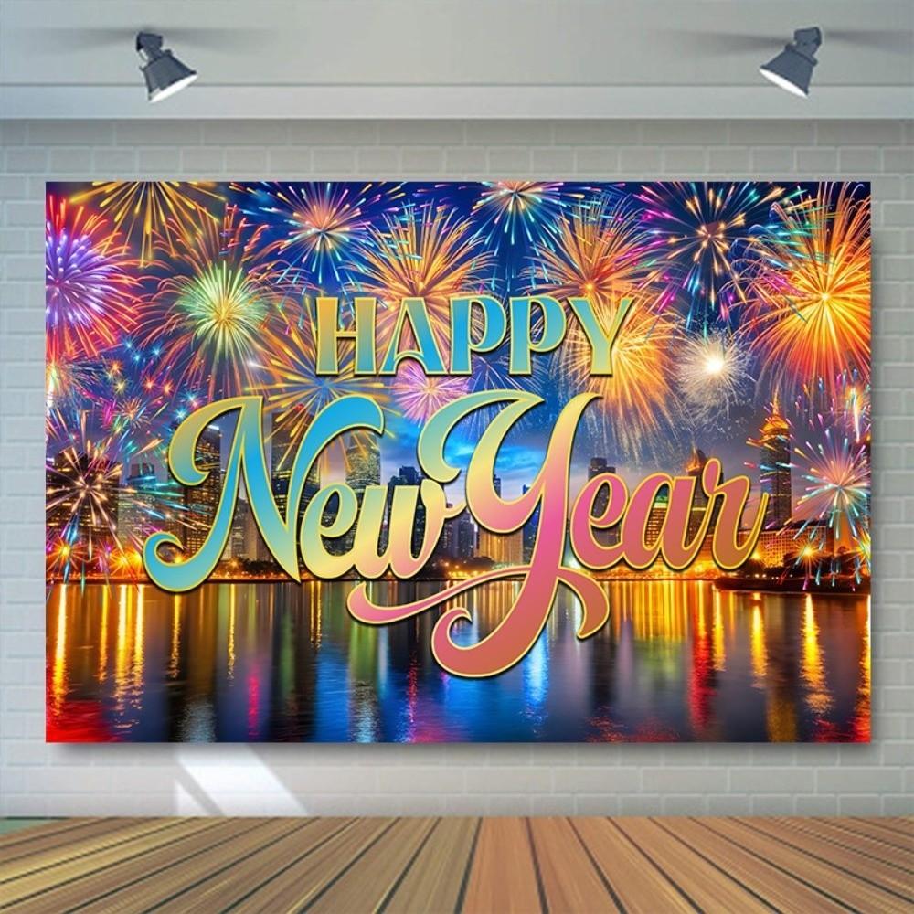 Black Gold 2026 New Year Backdrops Polyester Night Glittering Party Background Colorful Balloon Champagne Photo Background