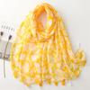Available In All Seasons With Cotton And Linen Texture, Silk Scarf With Herringbone Pattern, Soft And Fresh Yellow Floral Shawl, Women'S Scarf