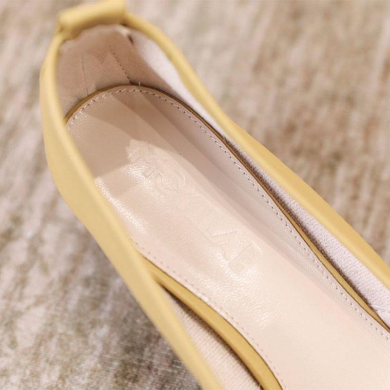 WTEMPO Solid Color High-heeled Shoes Women's Spring and Autumn Thin Heel Pointed Toe Pleated Soft Leather Soft Sole Middle Heel Breathable Shoes