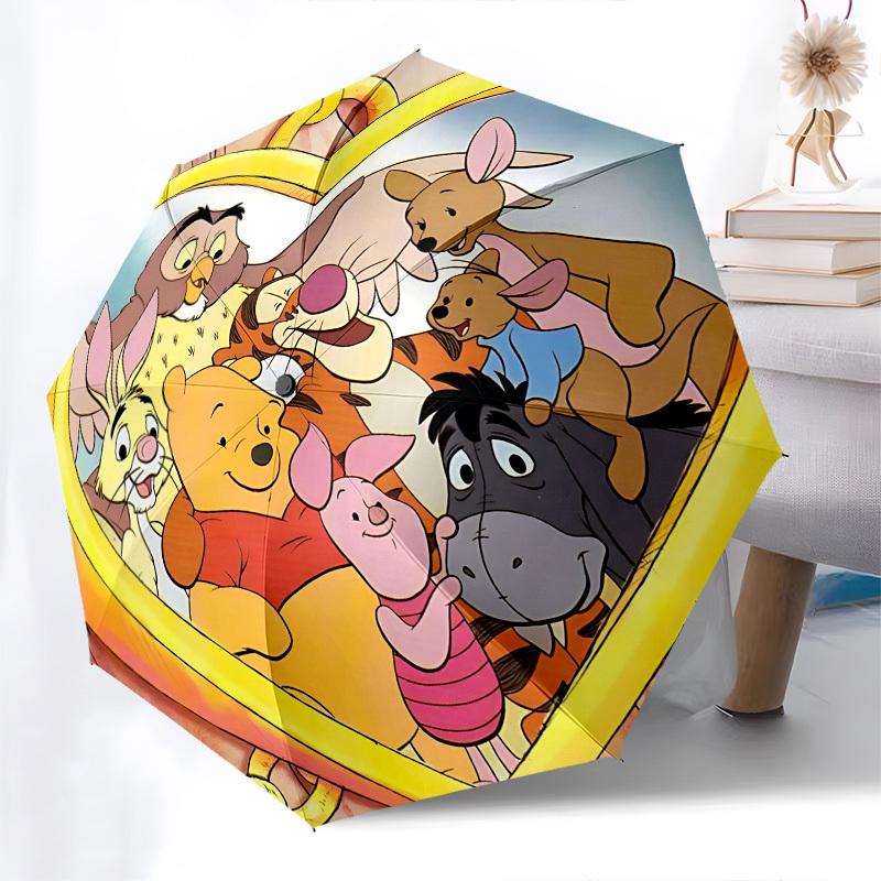 Winnie-the-Pooh Themed Automatic Opening and Closing Umbrella, Brightly Colored 8-rib Portable Umbrella, Suitable for Men and Women, A Perfect Gift fo