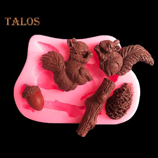 Силиконовая форма с антипригарным покрытием, декоративная экологически чистая креативная 3D форма с белкой и сосновой шишкой, пень для торта, шоколадная форма для дома