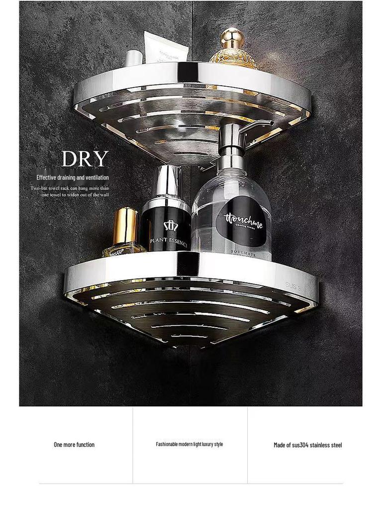 Угловая полка из нержавеющей стали 304 без сверления для настенного хранения в ванной комнате и отеле