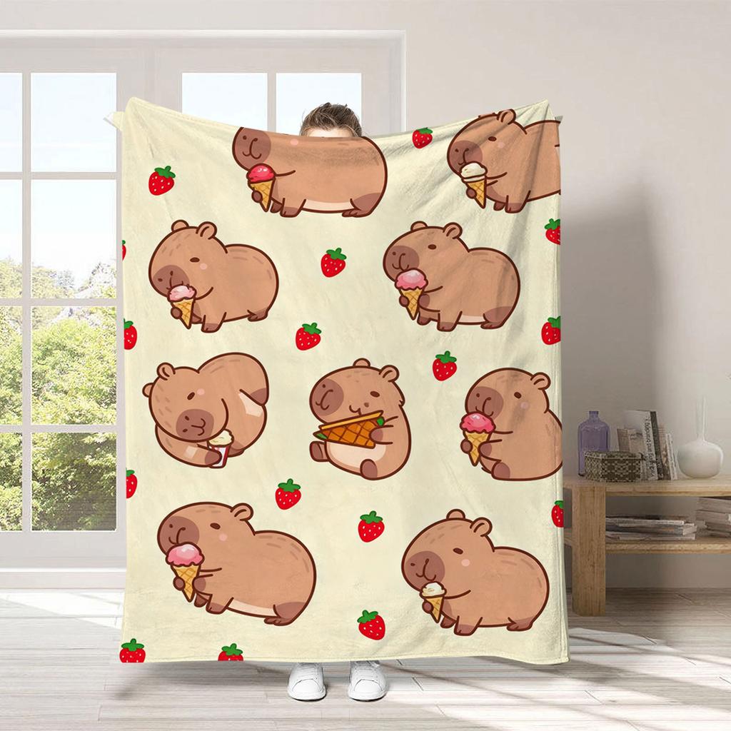 Capybara Flannel Blanket, Vibrant Colors Cute Capybara Design, Warm Throw Blanket for Couch Bed Travel Home Bedroom Living Room