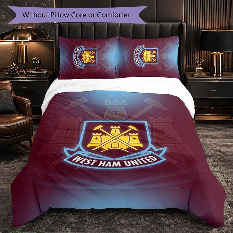 Футбольный комплект постельного белья West Ham United из 3 предметов Мягкий комплект с пододеяльником и наволочками Напечатанный комплект для декора спальни для дома