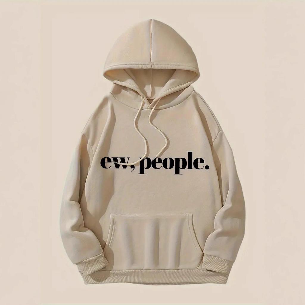 Женские повседневные худи с капюшоном и длинными рукавами, с большим карманом, с принтом букв EW.PEOPLE