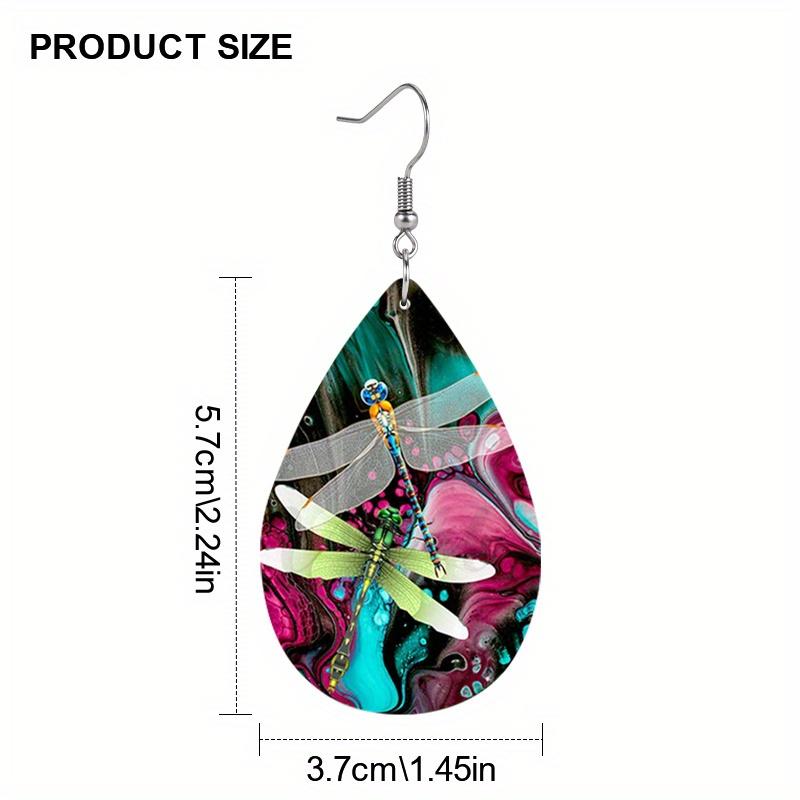 Starry Sky Flower Dragonfly Artificial Leather Earrings Spring Earrings Double-sided Printing Lightweight Earrings Teardrop Earrings