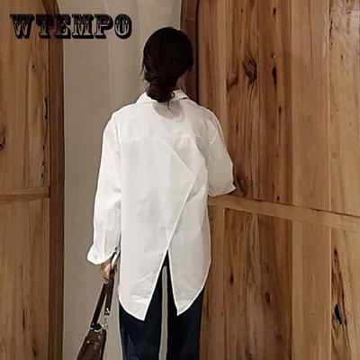 Белая блузка средней длины, летняя и осенняя рубашка с длинными рукавами в корейском стиле, женская блузка