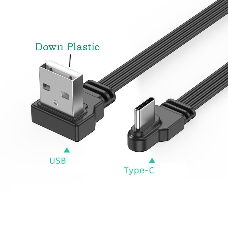 USB2.0 на Type C Разветвитель Дата-кабеля Угол вверх вниз влево вправо Провод Плоский Шнур USB C Передача Данных 2А Питание Синхронизация Удлинитель