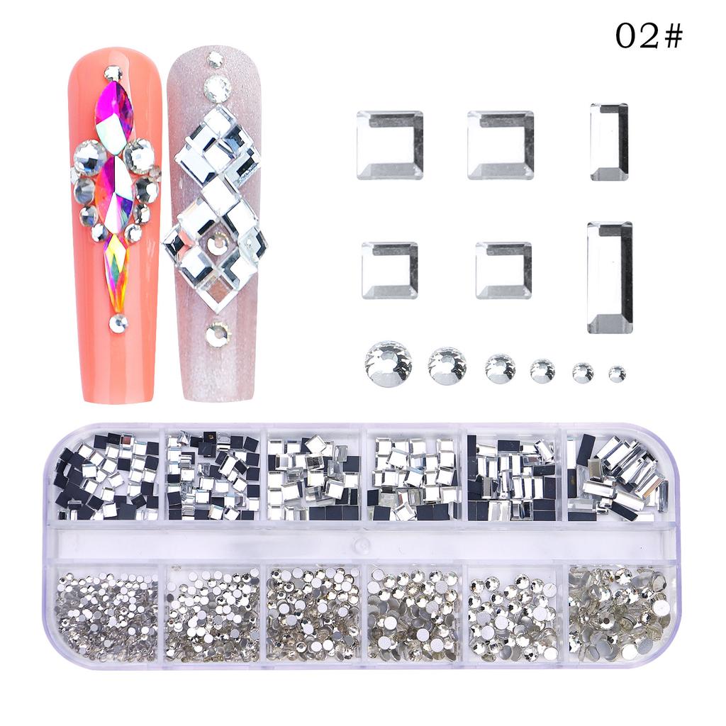 12 Grids/Box Crystal Nail Art Rhinestones Glass SS4-SS16 Shiny Flatback Diamond Gems DIY Nail Supplies Accessoires Ongles