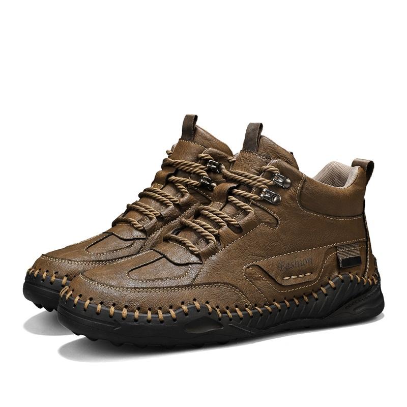 Men Shoes Hand-stitching Leather Men Boots Split Leather Casual Leather Shoes Men Ankle Boots