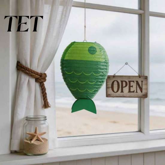 Supermarket Window Party Supplies Fish-Shaped Paper Lantern, Ocean Theme Folding Hanging Lantern for Festival Party, Fish Crafts Photo Backdrop,