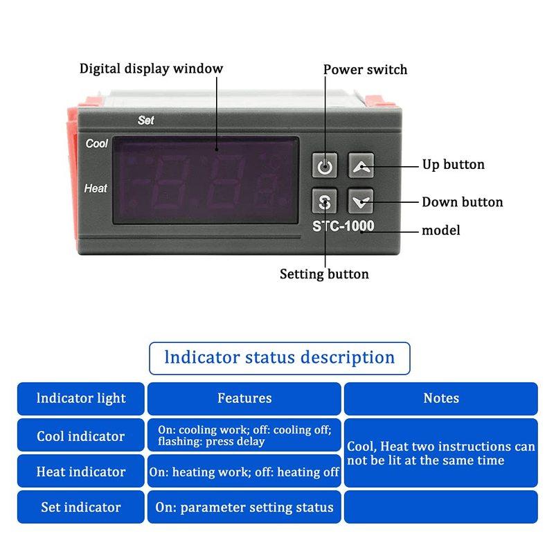STC 1000 LED digital thermostat for incubator temperature controller thermostat relay heating cooling 12V 24V 110V 220V