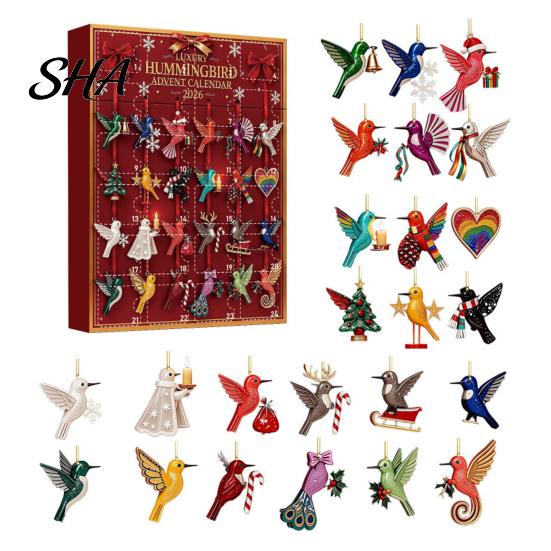 Daily Box Hummingbirds Advent Calendar 2026, 24 Days Christmas Countdown with Colorful Animal Ornaments Pcs 2D Acrylic Hummingbird for Bird