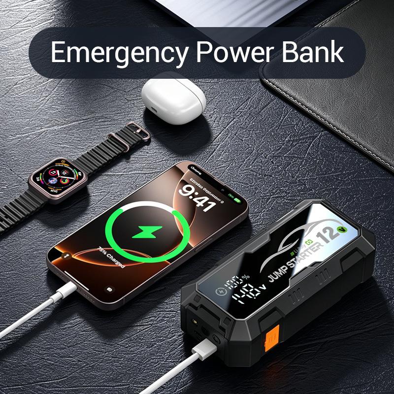 Портативный автомобильный аварийный пусковой power bank 12В, автомобильный пуско-зарядное устройство со встроенным компрессором для накачки шин автомобилей