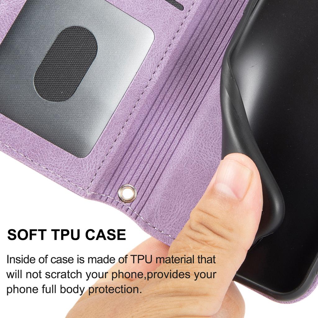 For iPhone 17 Air Case Wallet Skin-Touch Leather Imprinted Phone Cover with Wrist Strap