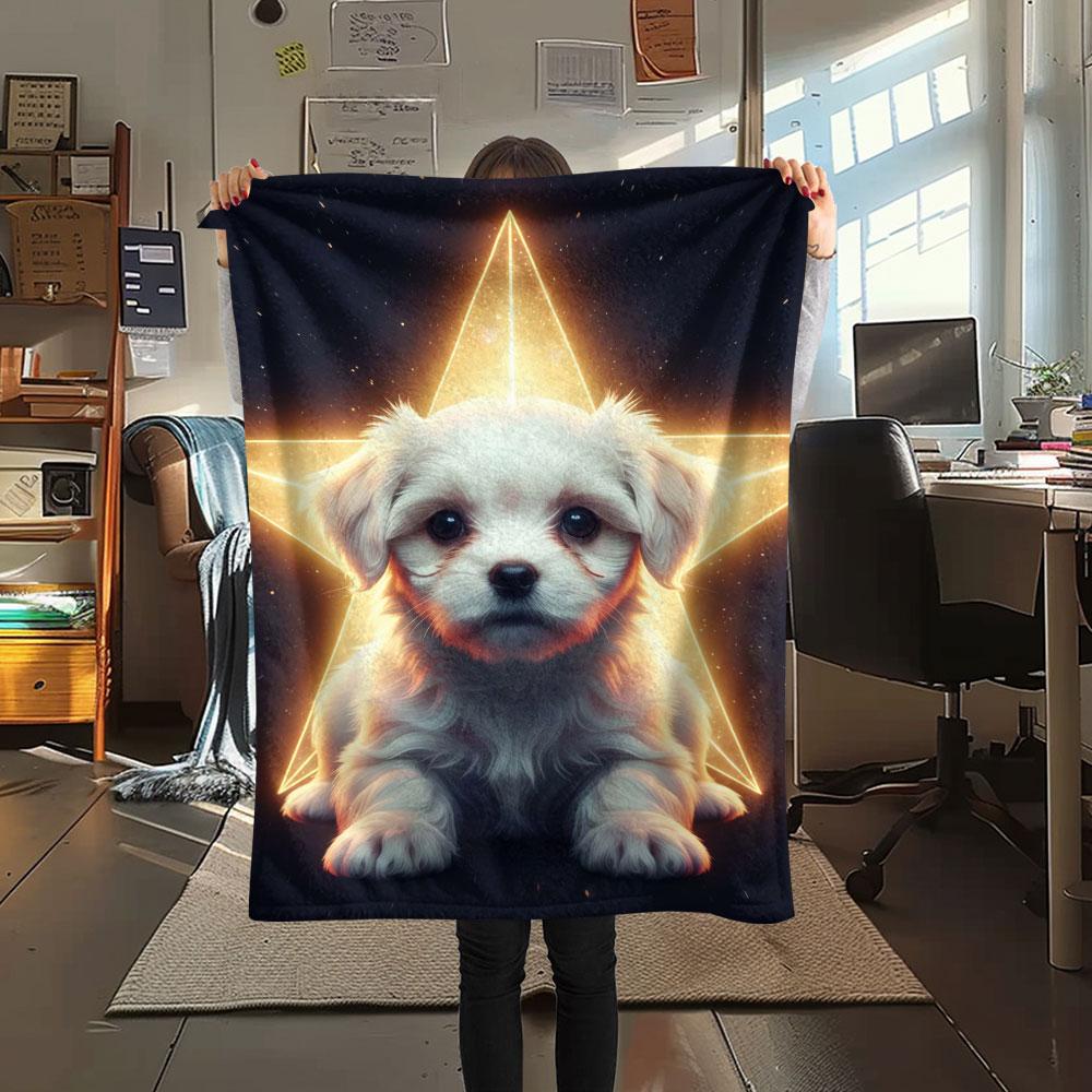 1 шт. Фланелевое одеяло с принтом Stardogs, Высококачественное, Удобное для всех сезонов, Декор для дома, Тепло и комфорт, Идеально для рождественских подарков
