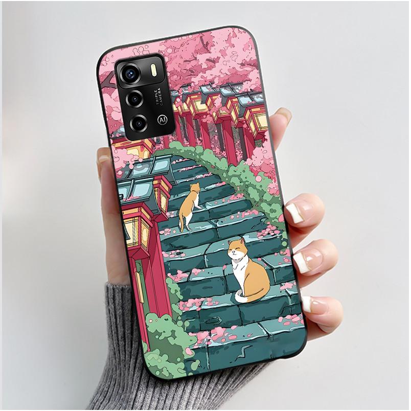 Casing For ZTE Blade A72 4G V40 Vita Phone Case Shell Aesthetic Cute Cat Astronaut Fashion Matte Black Protective Soft TPU Cover