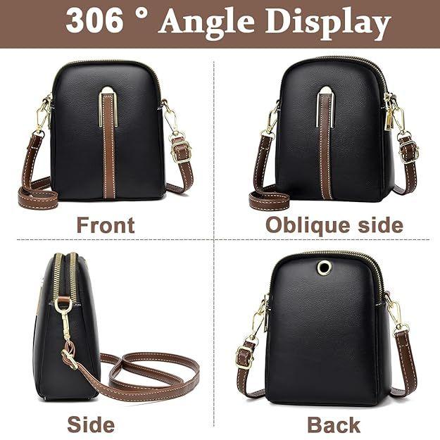 Stylish PU Leather Crossbody Bag for Girls, Women Sling Phone Bag Double Layer Daily Bag with Detachable Shoulder Belt Small Sling Zipper Bag