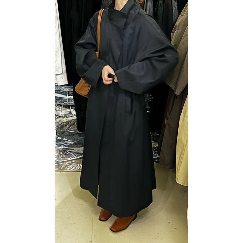 2026 Womens Long Trench Coat Stand Collar Solid Color Casual Loose Outerwear
