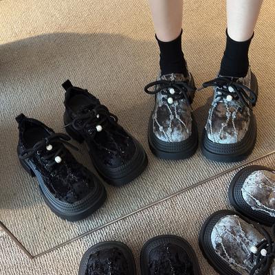 Большие кожаные туфли на шнуровке, женские, весна 2025, новые, женские туфли на маленькой платформе, модные, увеличивающие рост, лоферы