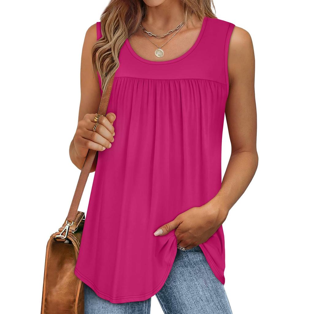 Womens Casual O Neck Loose Solid Color Sleeveless Top T-shirt Summer Tank Tops For Women Tank Camisole Sleeveless Basic Solid Tops