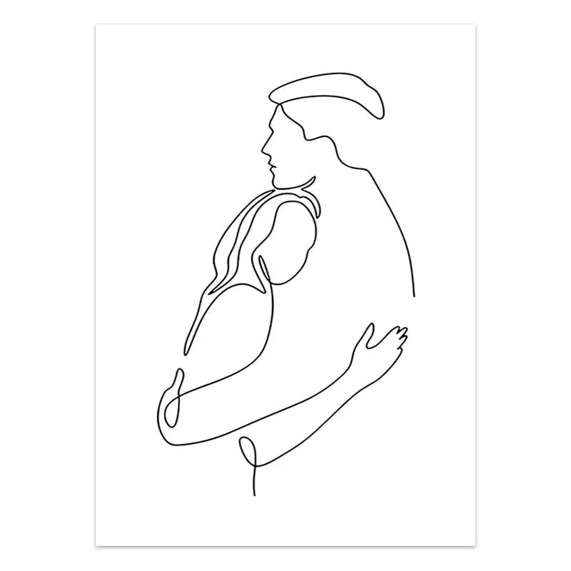 Черно-белая пара линий, настенная живопись на холсте, рисование линий, ручная любовь, поцелуй, постеры и принты, скандинавская картина, декор для гостиной