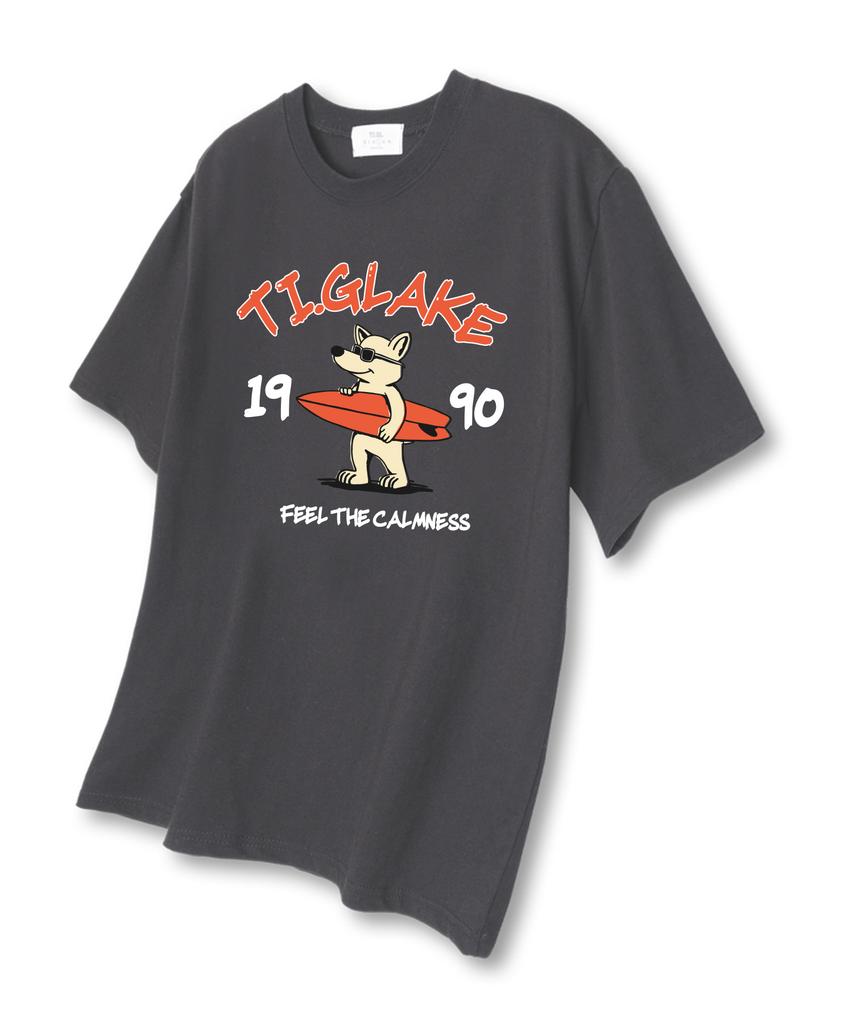 TI.GLAKE Surfing Wolf Oversized Short Sleeve T-Shirt Dark Gray