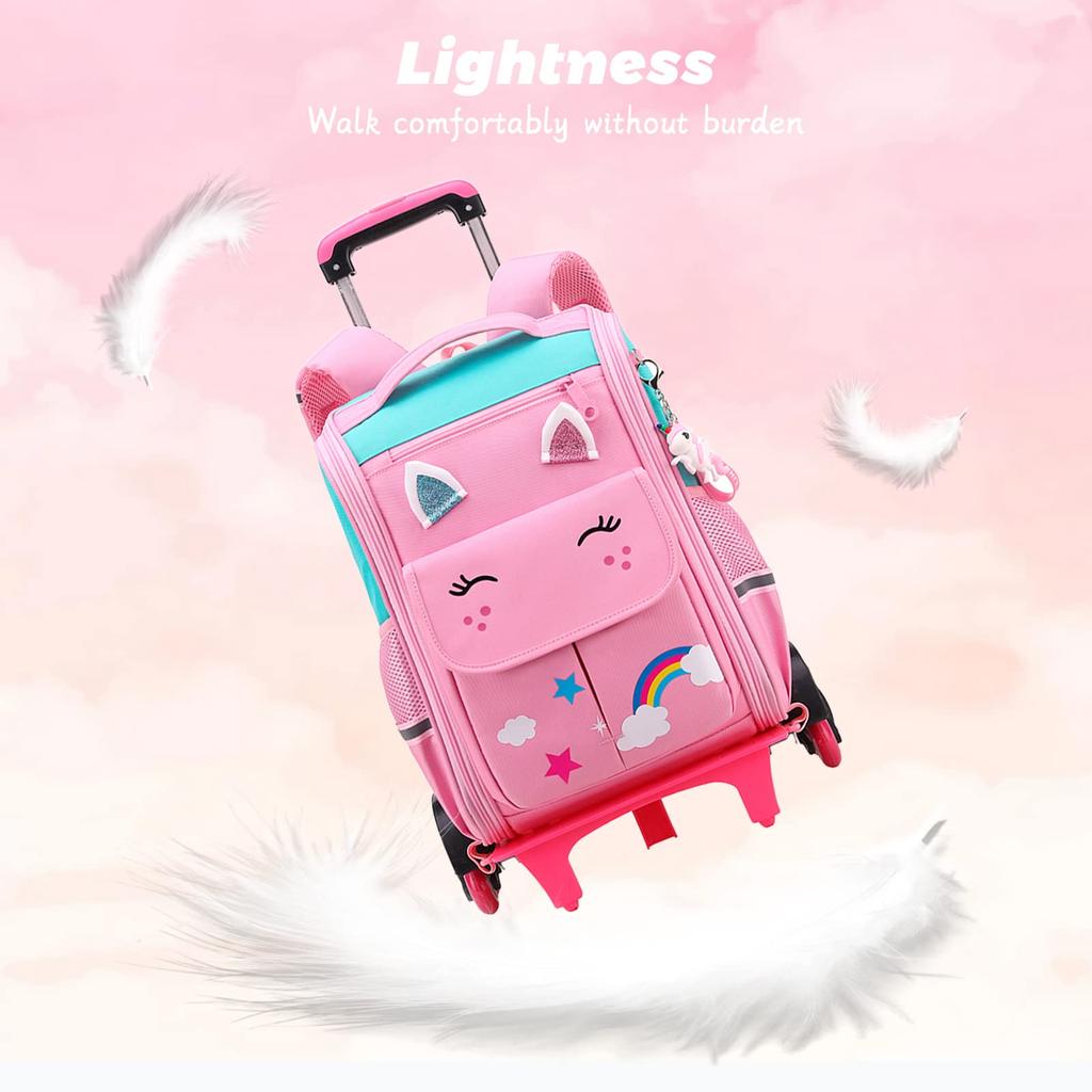 Школьный рюкзак на колесиках 14 дюймов, рюкзаки на колесиках с 6 колесами для девочек, съемный элементарный рюкзак на колесиках для школы