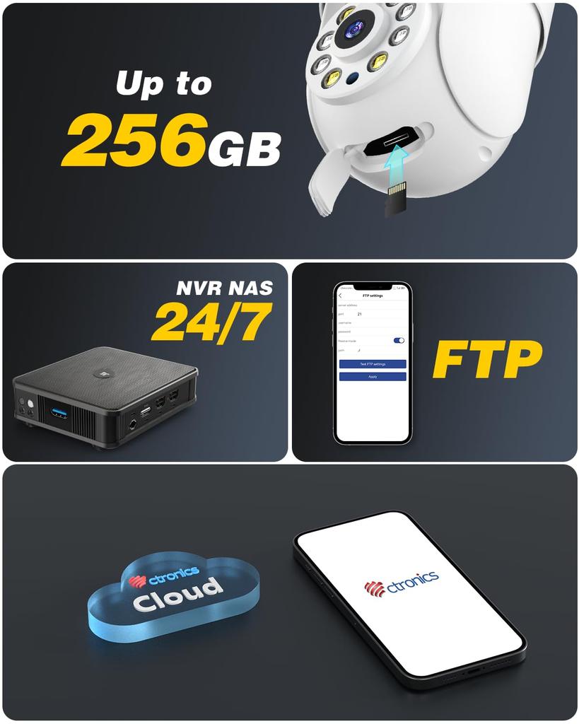 Ctronics 4K Security 5G 8 Миллионов Сделано из Автоматического ИИ 256 ГБ Карта MicroSD Ночь Звук и Свет AP Предустановка 24 Часа Удаленная Семейная Тревога LAN Кабель и