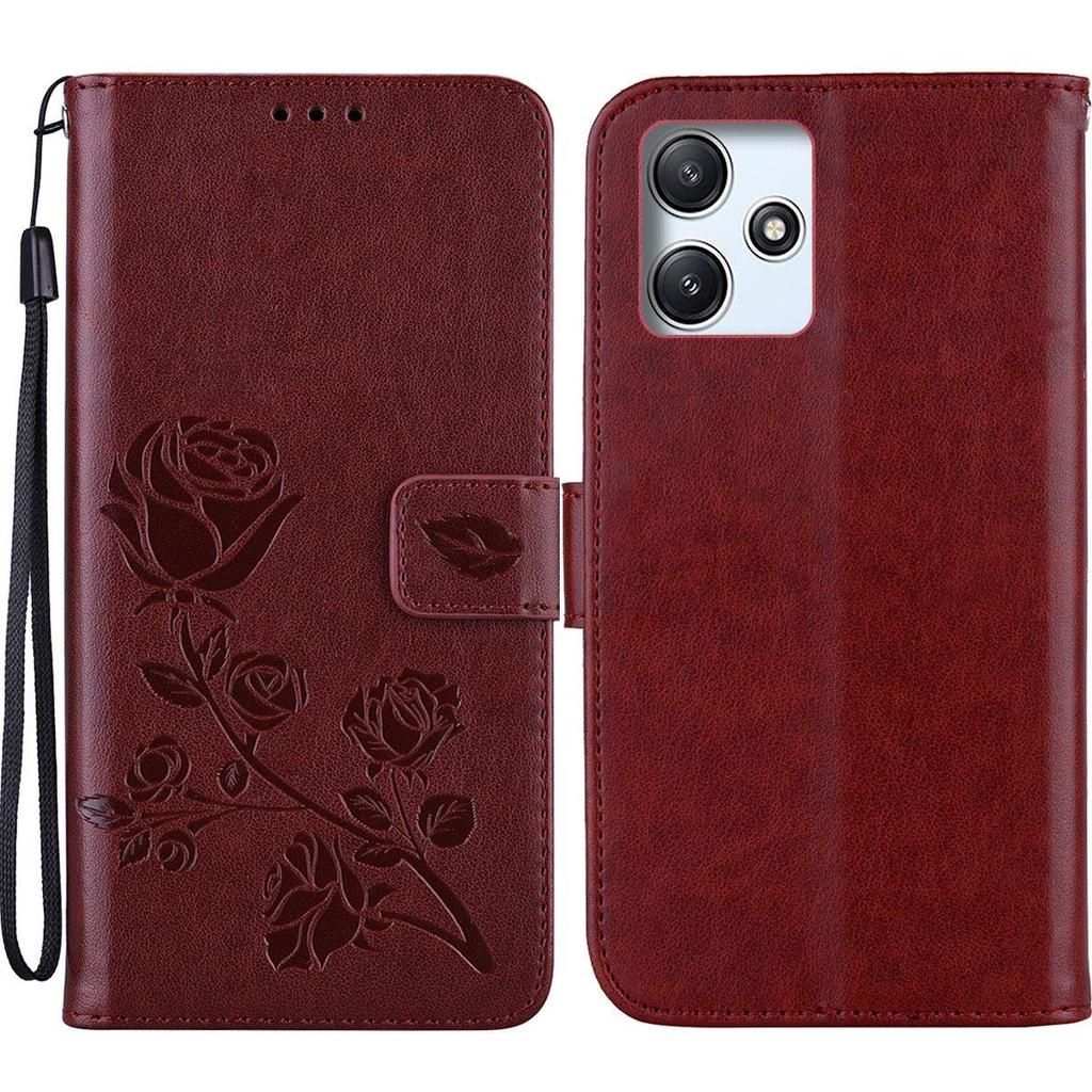 Кожаный чехол-книжка с тиснением в виде розы для Xiaomi Redmi 12 5G, 12 4G, кошелек, слоты для карт, чехол