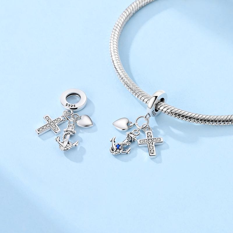 Original Charms Copper Boat Sight Heart-Shaped Crucifix Pendants Fit Plata Bracelets For Women Jewelry Making Fine Gifts