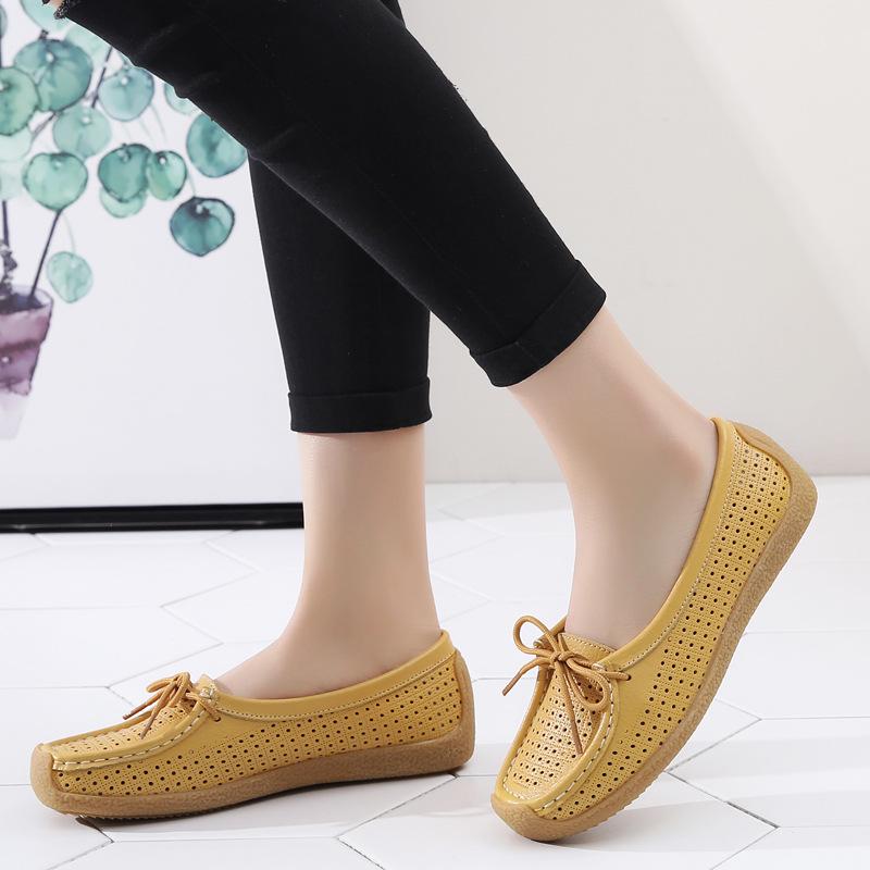 Fashion Women Flats Summer Women Genuine Leather Shoes With Low Heels Slip On Casual Flat Shoes Women Loafers Soft Nurse Ballerina Shoes