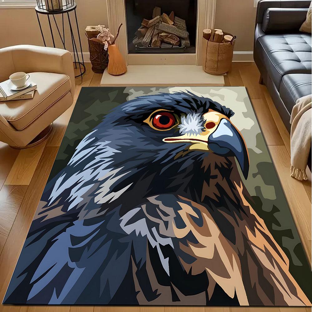 Majestic Hawk Illustration Patterned carpet, non slip mat suitable for living room and bedroom sofas