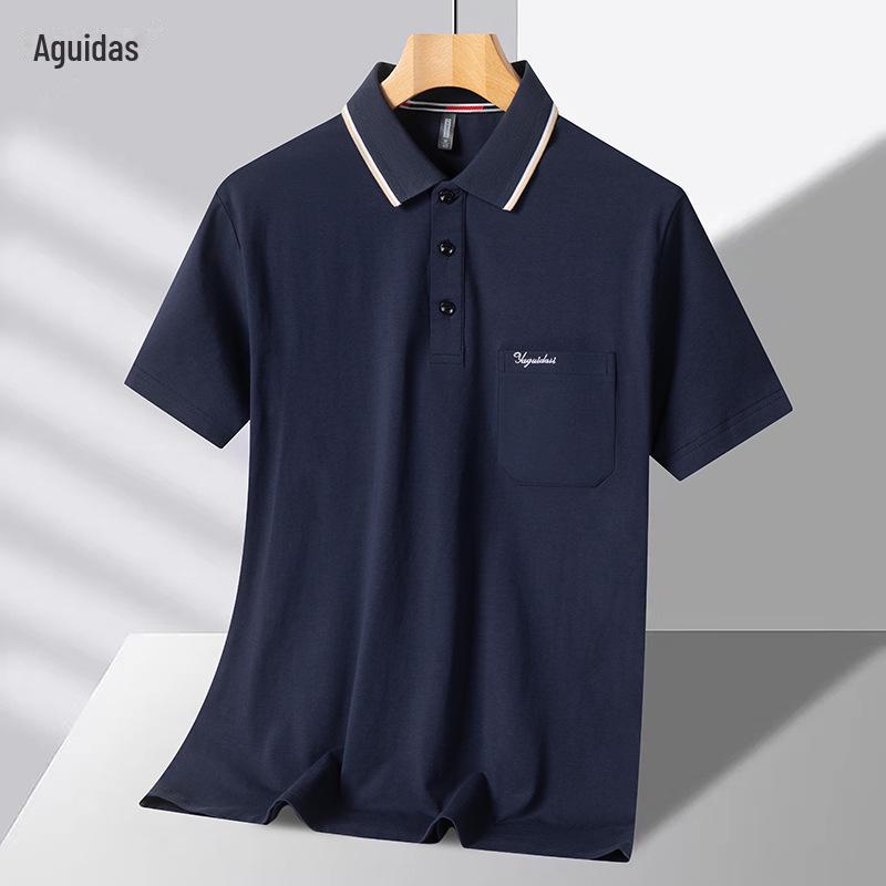 Мужская хлопковая летняя футболка-поло с коротким рукавом и отворотом для пожилых людей