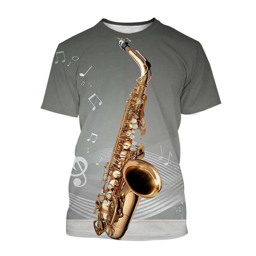 Saxophone Series 3D Printed Men's Casual Short Sleeved T-shirt Sportwear Men T-shirts