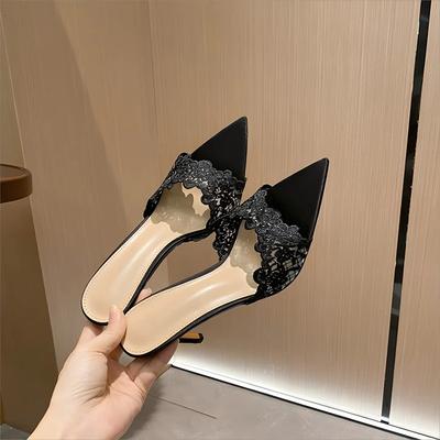 Остроносые банкетные туфли на высоком каблуке женские 2025 весна и лето новые шампанское золото вышитые туфли на высоком каблуке крутые шлепанцы вышитые туфли-стилет