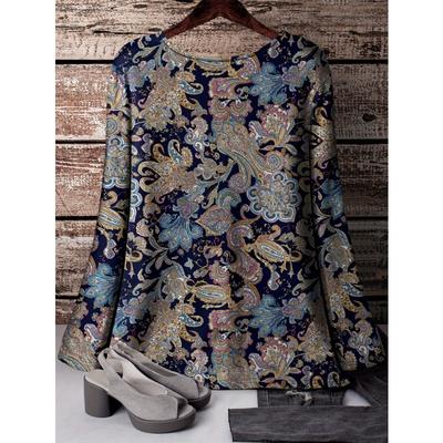 Большого размера ретро пейсли узор цветок кешью принт по всему телу направленная большого размера женская свободная повседневная футболка с круглым вырезом и длинными рукавами