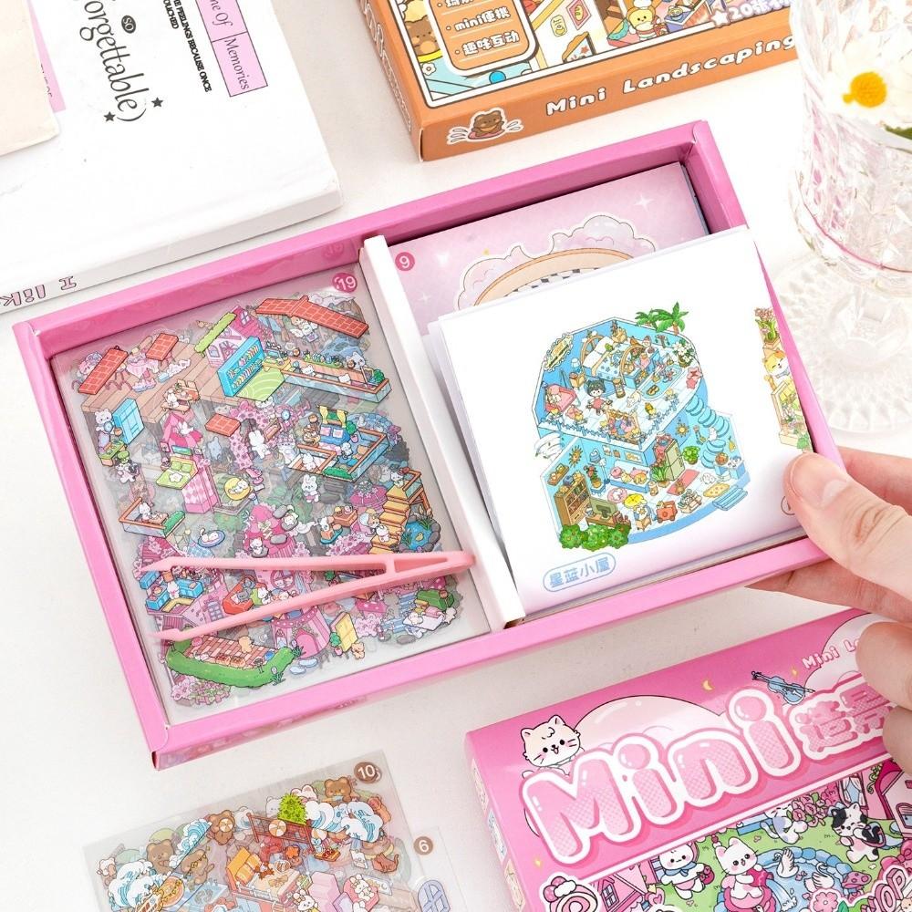 Креативный мультяшный 3D книжка-наклейка с пейзажем ПЭТ DIY Сцена с домиком Карманная наклейка Миниатюрный дом Книжка с миниатюрными сценами для