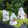 3pcs Cute Design Ghost Ornaments Spooky Style Resin Material Halloween Ghost Figurines Cartoon Shape Resin Gardening Statue