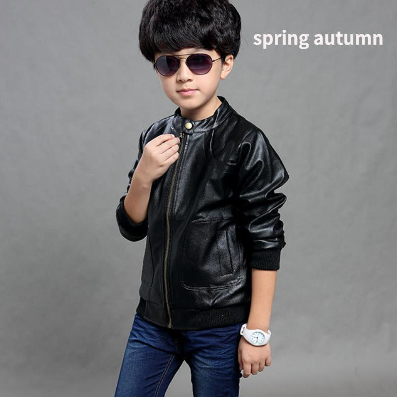 Детская одежда, детская кожаная куртка, весенне-осенняя мотоциклетная куртка с воротником-стойкой для мальчиков