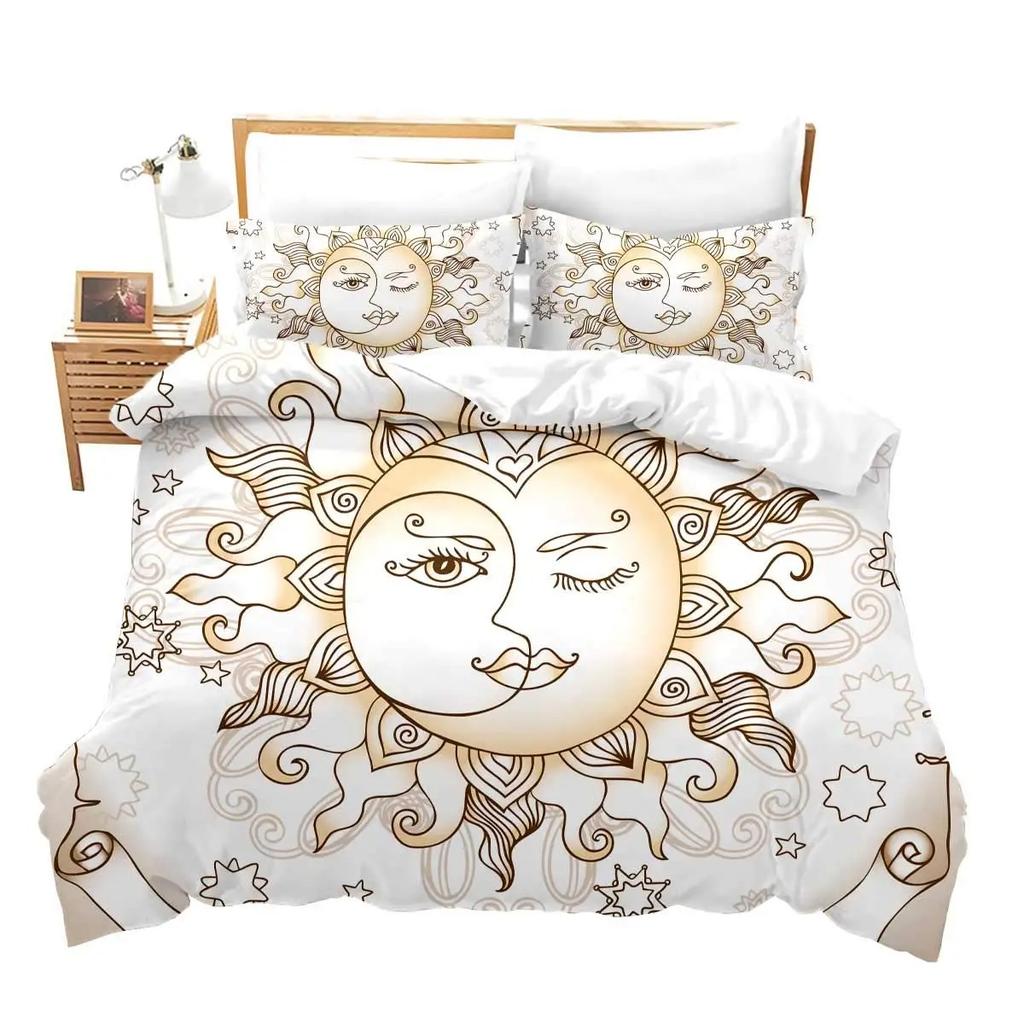 Комплект пододеяльника Золотое Солнце и Луна Бохо Таинственный цвет Домашний декор Постельное белье Комплект Взрослые Подарки с молнией Декоративный пододеяльник