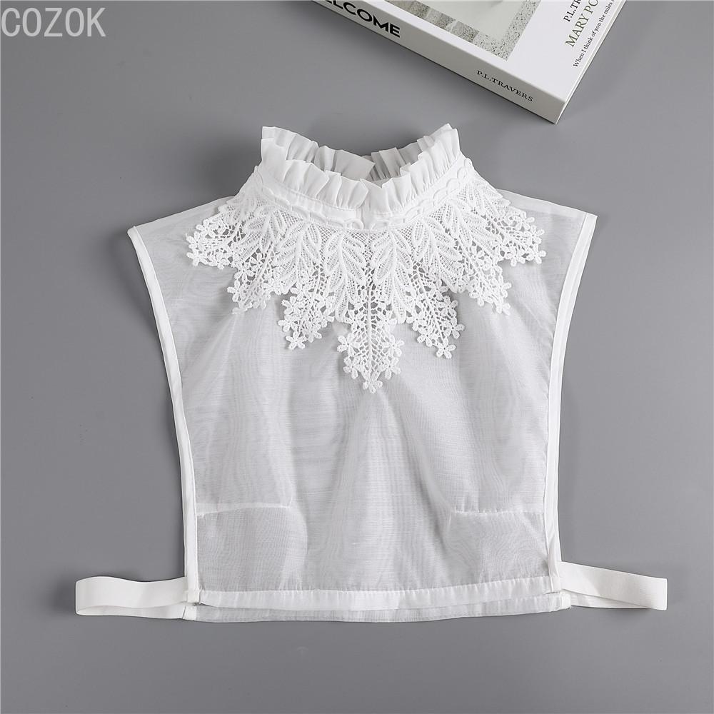 Women's Solid Colour Black White Vertical Small Flip Collar Versatile Shirt Jumper Jumper Fashion Lace False Collar Four Seasons