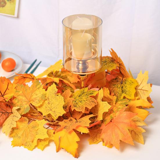 100/175Cm Artificial Maple Leaf Garland Uv Resistant Fall Halloween Thanksgiving Day Harvest