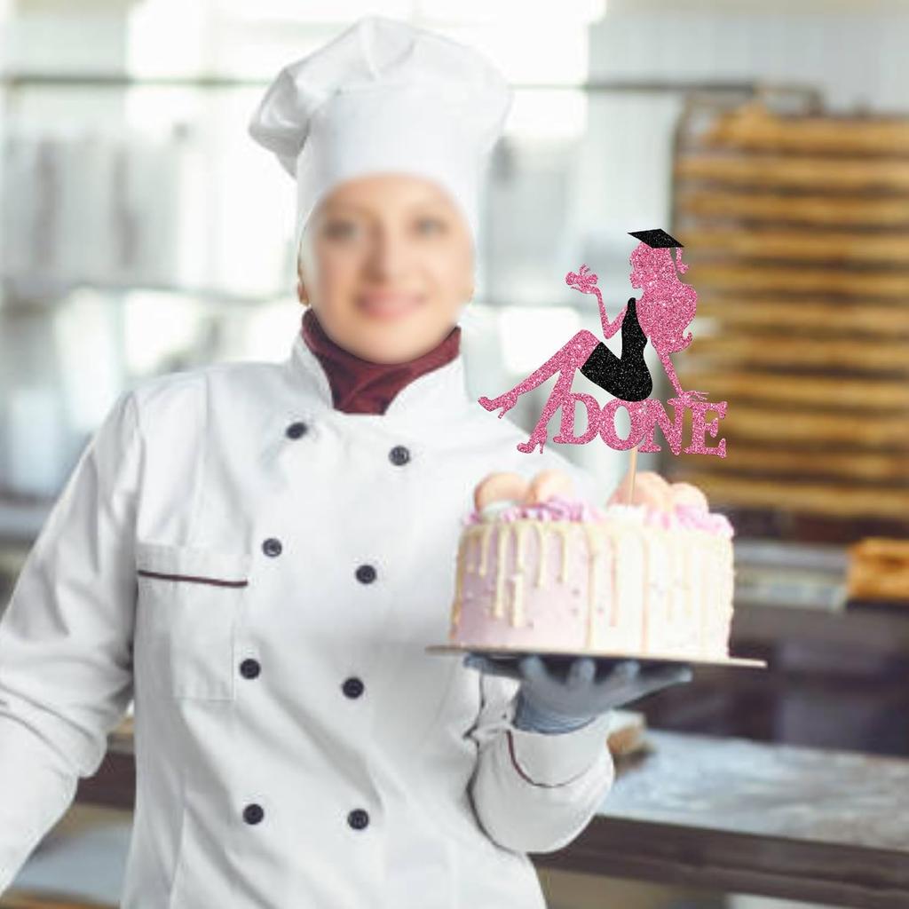 1 PCS High Heel Girl Graduation Cake Topper Black Pink Glitter Done Diploma Class of 2025 Congrats Grad Cap Cake Pick for 2025 Senior High School