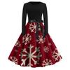 Women's Casual Fashion Round Neck Long Sleeve Christmas Printed Vintage Long Dress