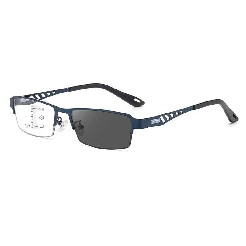 Large Frame Multifocal Glasses Men Square Metal Photochromic Reading Glasses Blue Light Blocking Eye Protection Eyeglasses